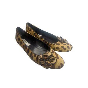 Isaac Mizrahi Ballet Flat Animal Print Slip on Shoes Ladies Size 8.5B Calf Hair